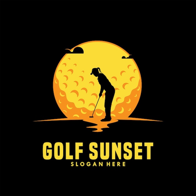 Girl golf at sunset Logo