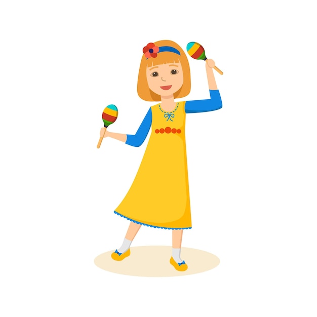 Girl in good festive mood playing the maracas