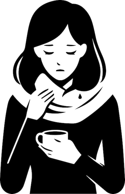 Una ragazza ha la febbre e il raffreddore vettore silhouette illustrazione 17