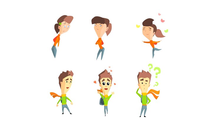 Vector girl and guy showing different emotions set people with different facial expressions vector illustration isolated on a white background