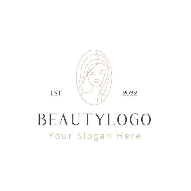 Vettore modello di design del logo premium per capelli da ragazza line art per moda e bellezza