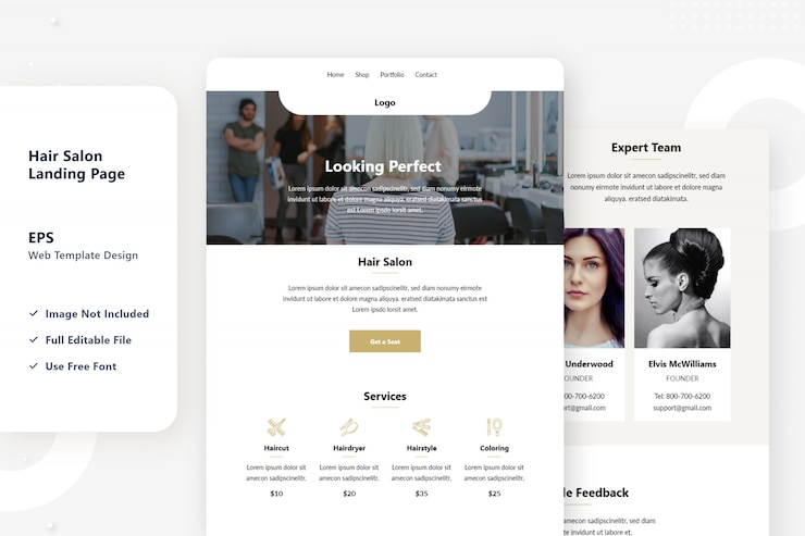 Vector girl hair salon landing page design