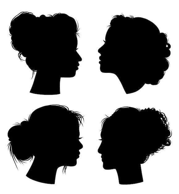 Vector girl hairstyle pack silhouettes