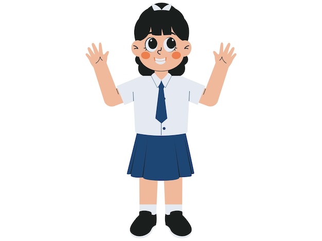 女の子幸せな学生のポーズイラスト