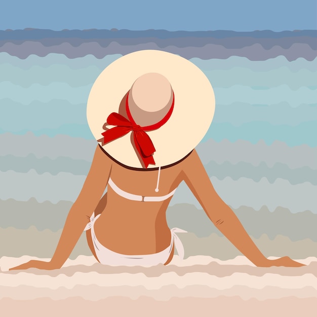 Girl in a hat on the beach vector