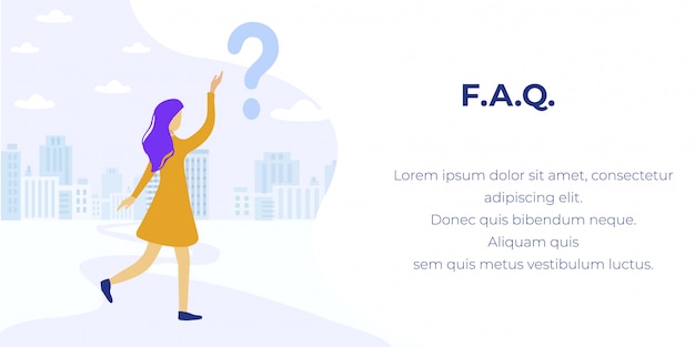 Faq 센터 유 배너에 질문하는 여자