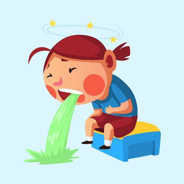 Girl having stomach problem and throw up , puke illustration