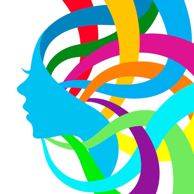 Girl head silhouette with colored hair