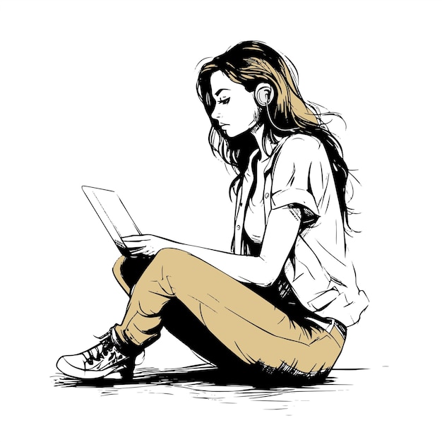 GIRL IN HEADPHONES AND WITH A LAPTOP