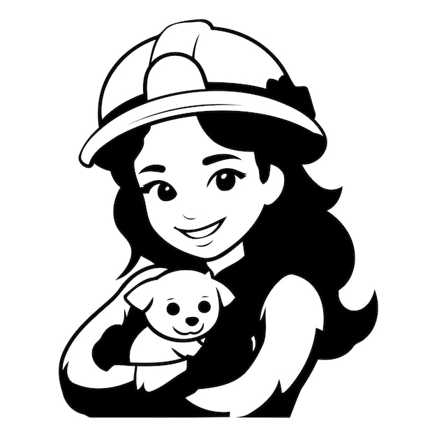 Vector girl in a helmet with a teddy bear vector illustration