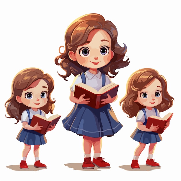 Девочка и ее книги в очаровательной иллюстрации