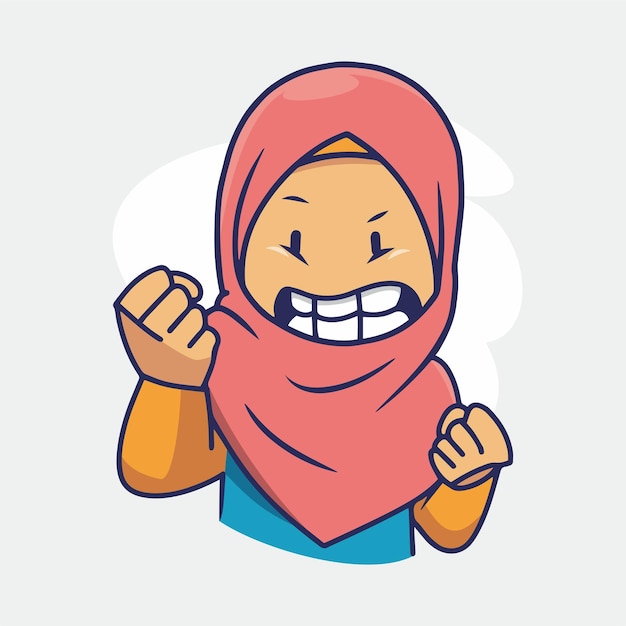 Vettore ragazza in hijab arrabbiata e stringendo la mano