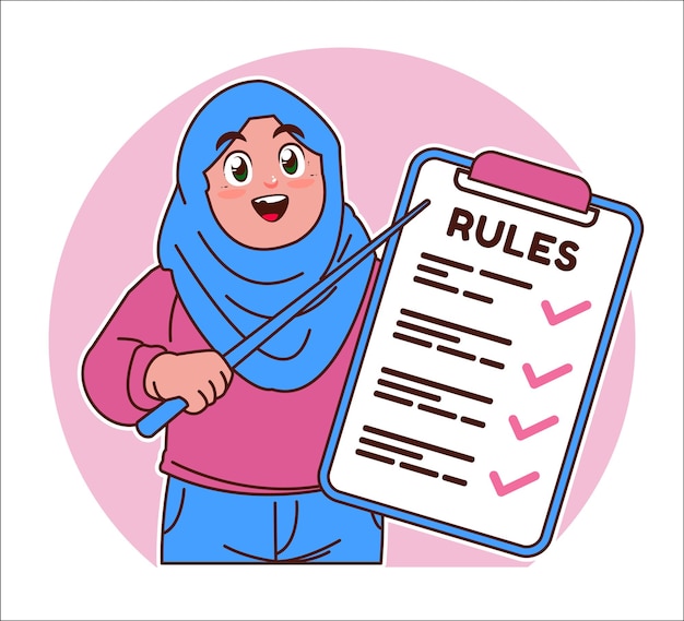 Girl in Hijab holding rules board