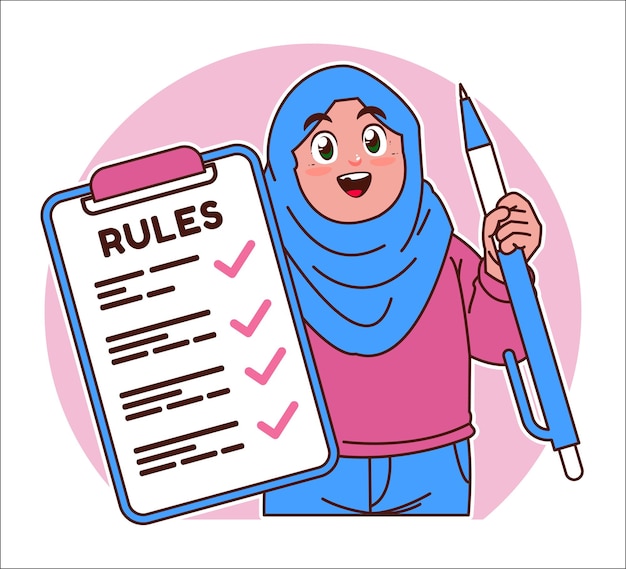 Girl in hijab holding rules board