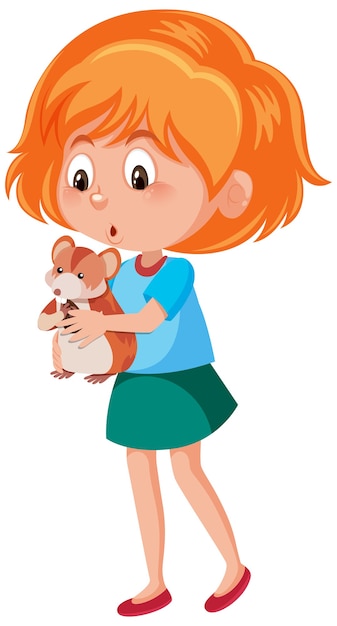 Girl holding cute animal cartoon character