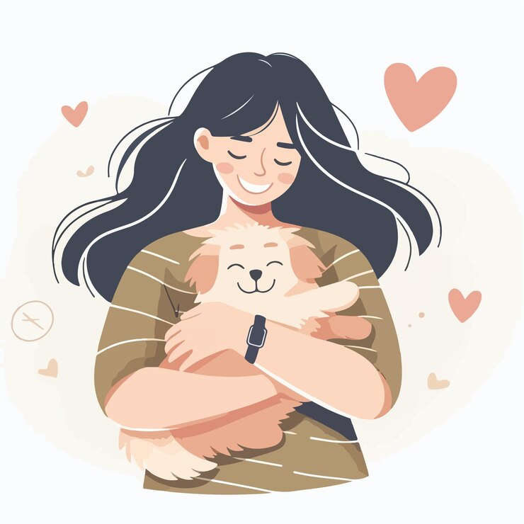 顔にI love youと書かれた犬とハートを抱いた女の子