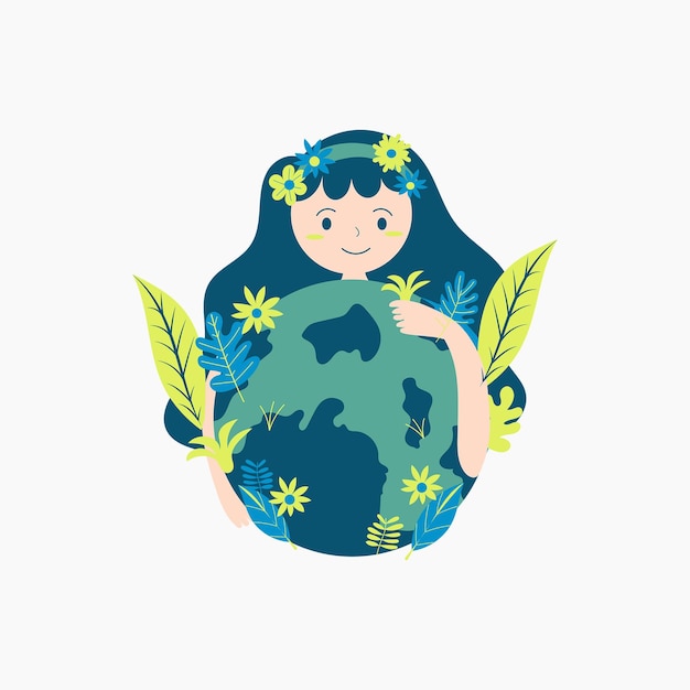 A girl holding earth illustration