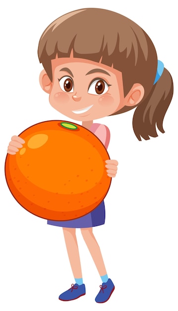 Vector a girl holding fruit on white background