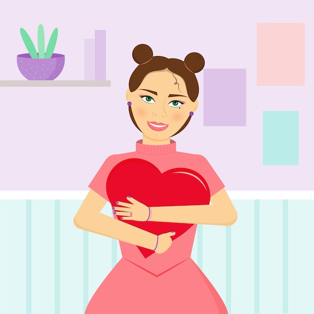 Vector girl holding heart