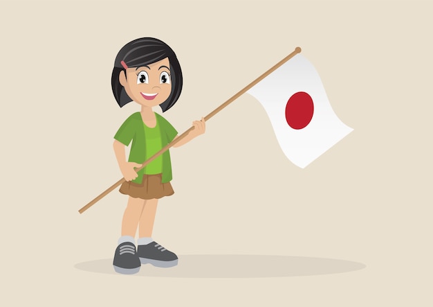 Girl holding a japan flag.