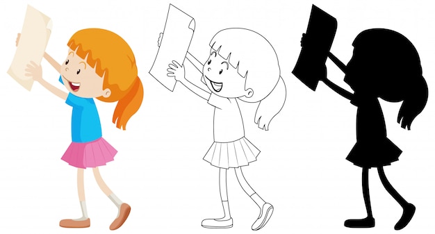 Girl holding paper with its outline and silhouette