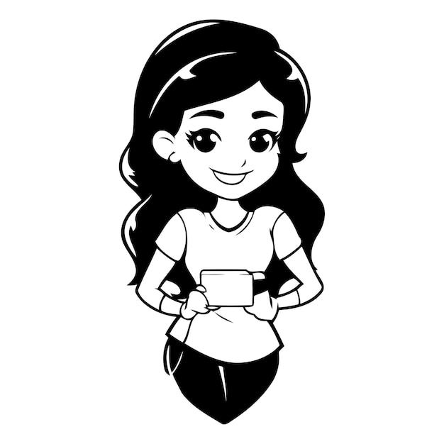 Vector girl holding a tablet in the shape of a heart vector illustration