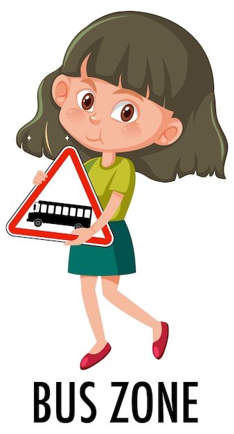 Girl holding traffic sign isolated on white