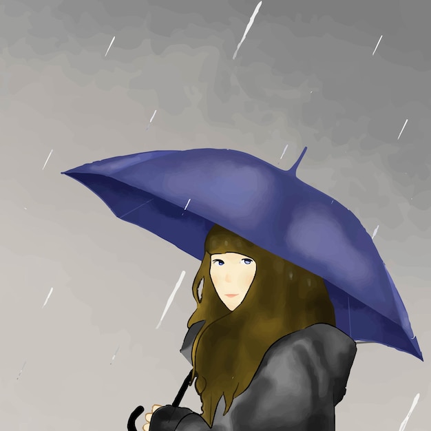 벡터 비에 우산을 들고 소녀