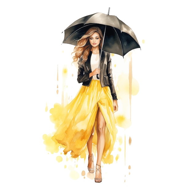 傘の水彩画を握っている女の子