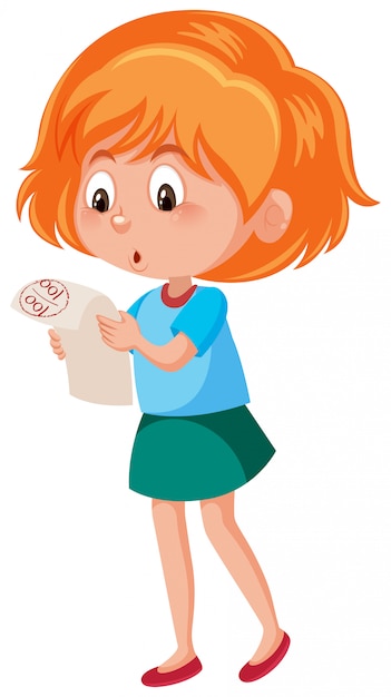Vector girl holding up test paper