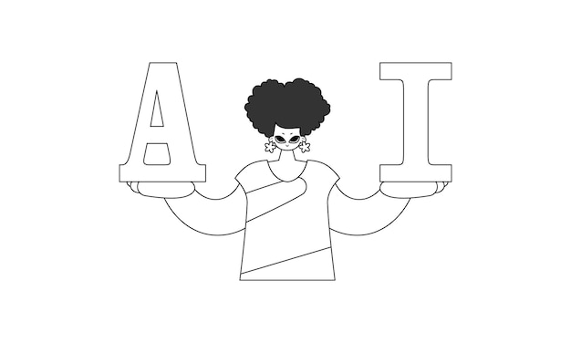 女の子はベクトル線形スタイルで AI 文字 AI テーマを保持しています