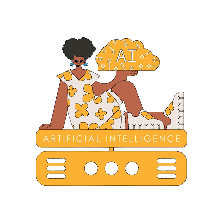 Vector girl holds a brain symbolizing ai, illustrated in vector art.