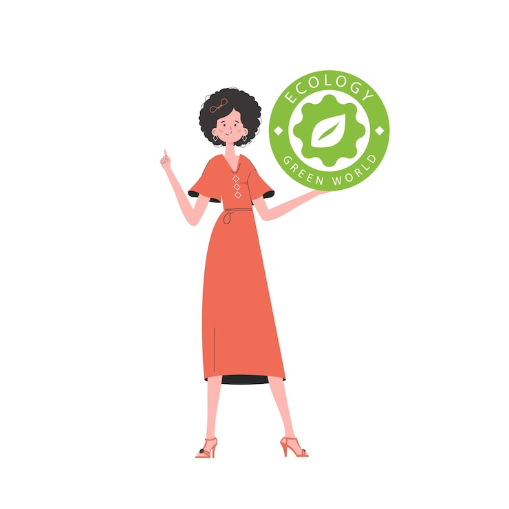 वेक्टर the girl holds the eco logo in her hands the character is depicted in full growth the concept of green energy and ecology isolated trendy style vector illustration