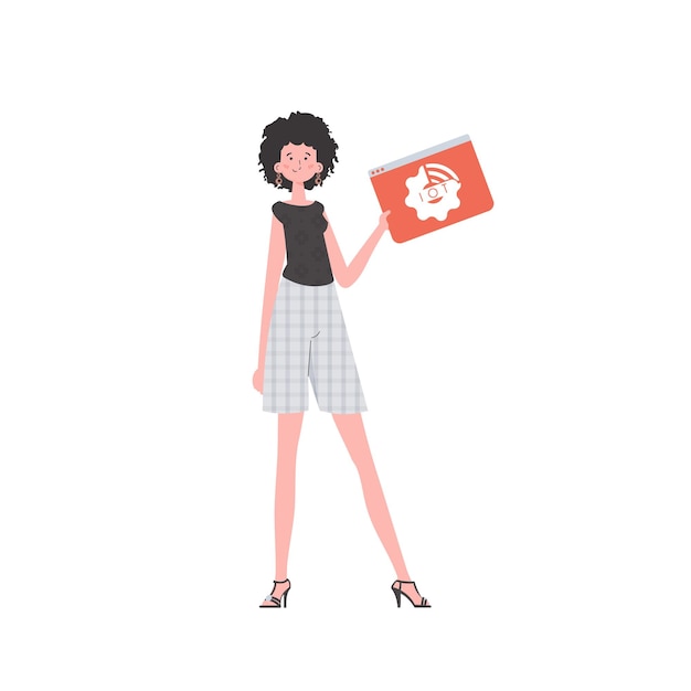 The girl holds the IoT logo in her hands IOT and automation concept Isolated Vector