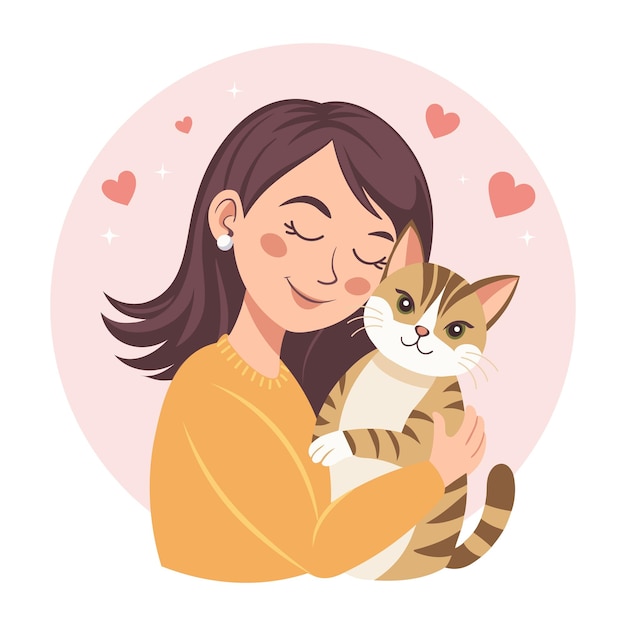 Girl Hugging Her Cat