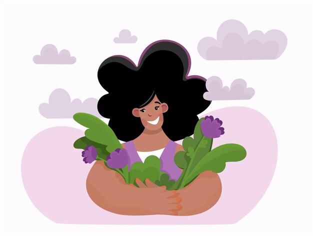 Vector girl hugging nature vector illustration