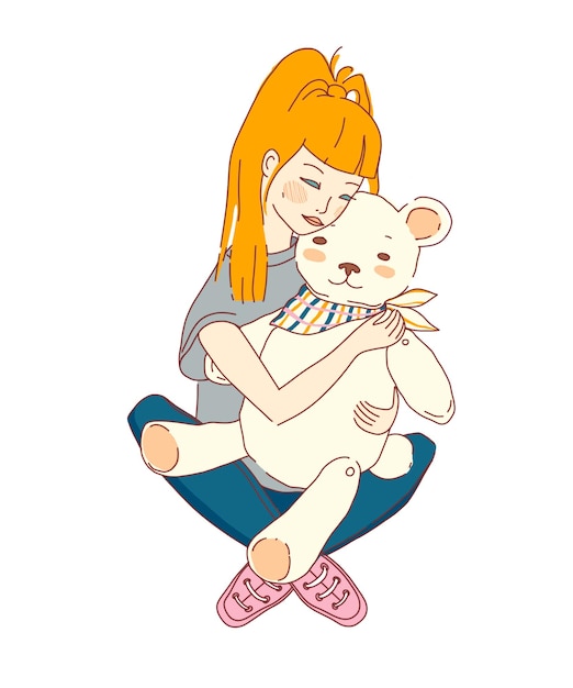 A girl hugging a teddy bear