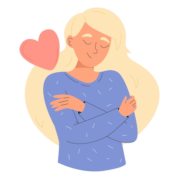 Vector the girl hugs herself self acceptance self love concept vector flat illustration for website or app