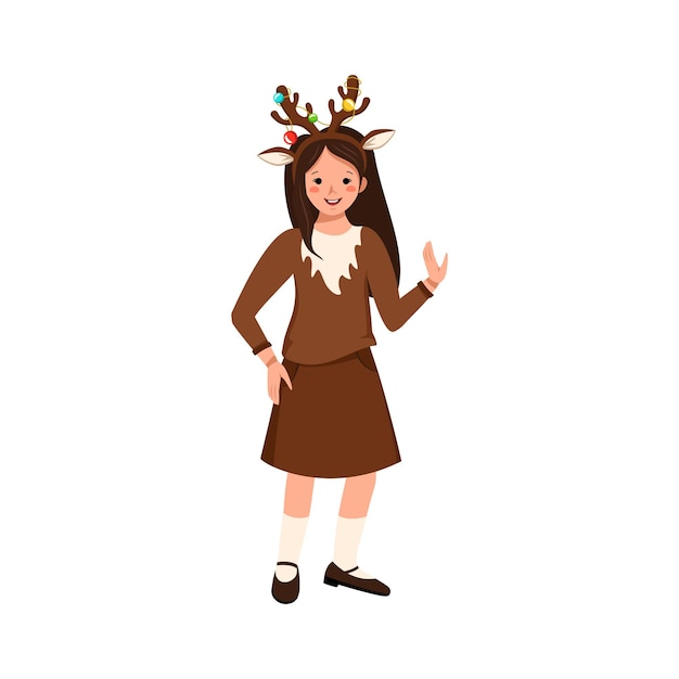 パーティーシアター新年のクリスマスやハロウィーンのための鹿のお祝いの服のカーニバル衣装の女の子..。