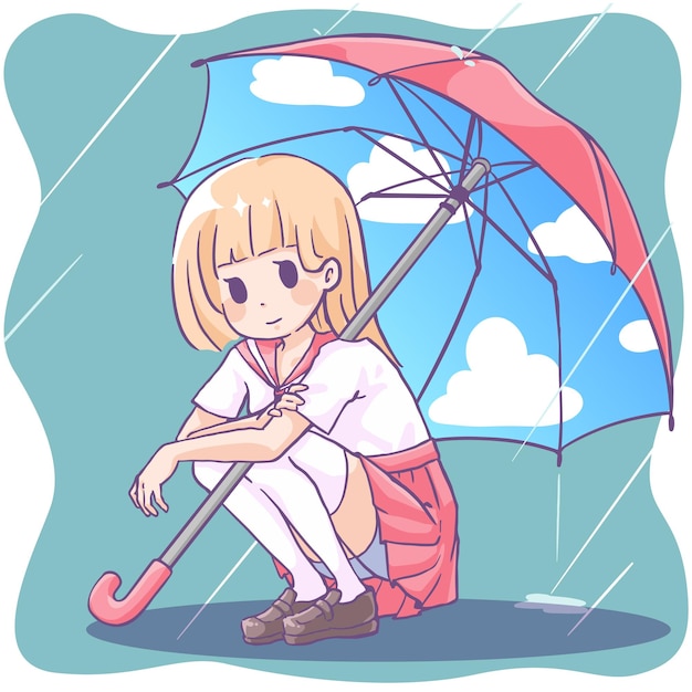 ベクトル 雨の中の少女