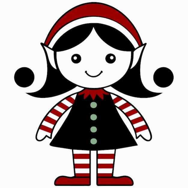 ベクトル クリスマス・エルフ (christmas elf) 手描きの漫画キャラクター スティッカー アイコンコンセプト