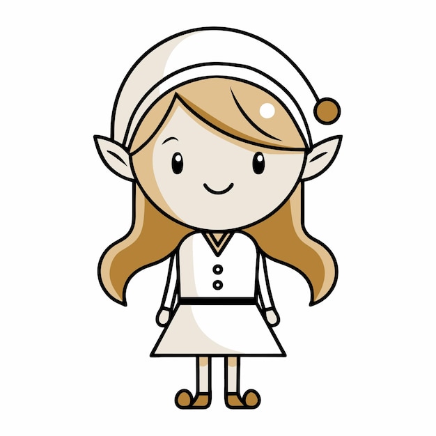 Girl in Winter outfit Christmas elf handgetekende cartoon personage sticker icoon concept geïsoleerd