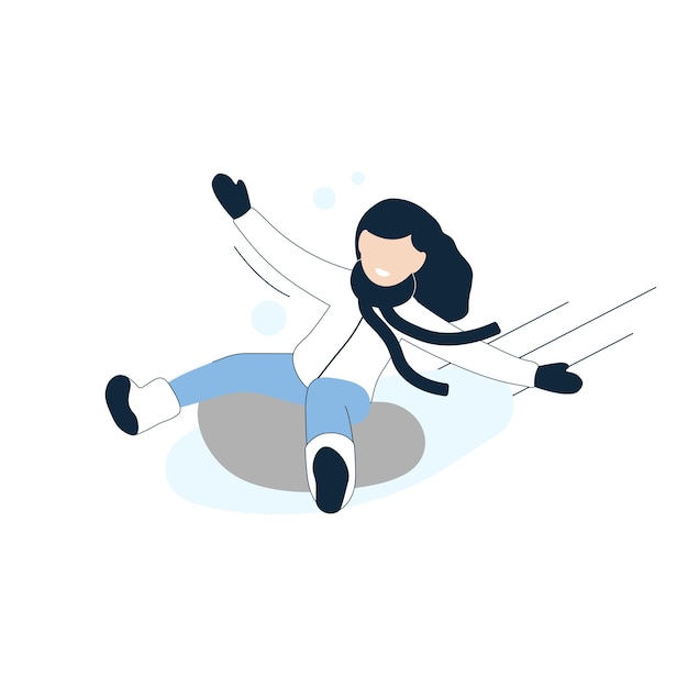 Girl on inflatable snow tube. Winter activity. Flat illustration