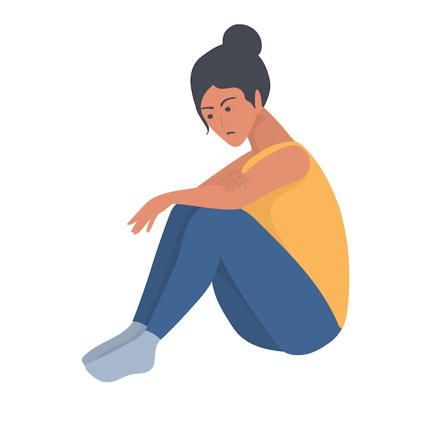 Premium Vector | The girl is angry and upset sits on the floor