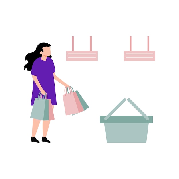 Vector the girl is carrying shopping bags