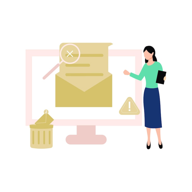 Vector the girl is checking the mail for an error