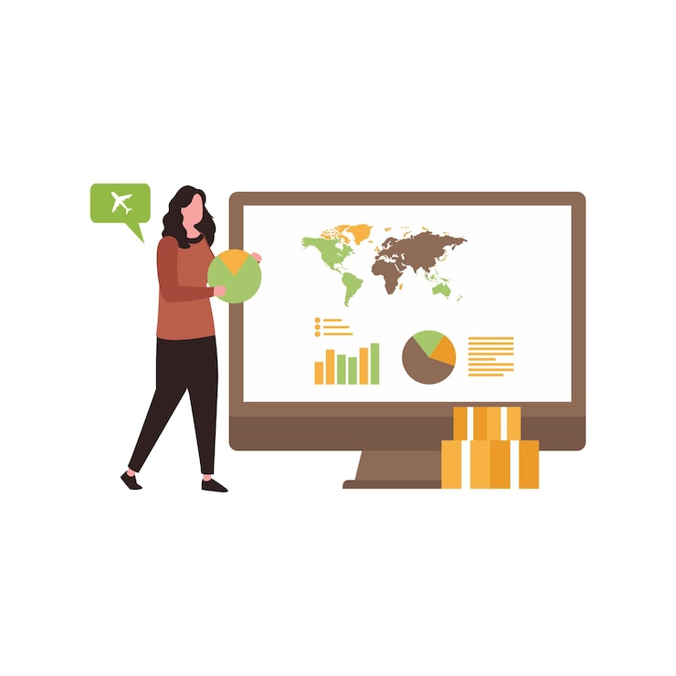 Vector the girl is doing global marketing