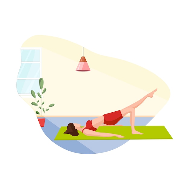 The girl is doing yoga sports exercises at home vector illustration