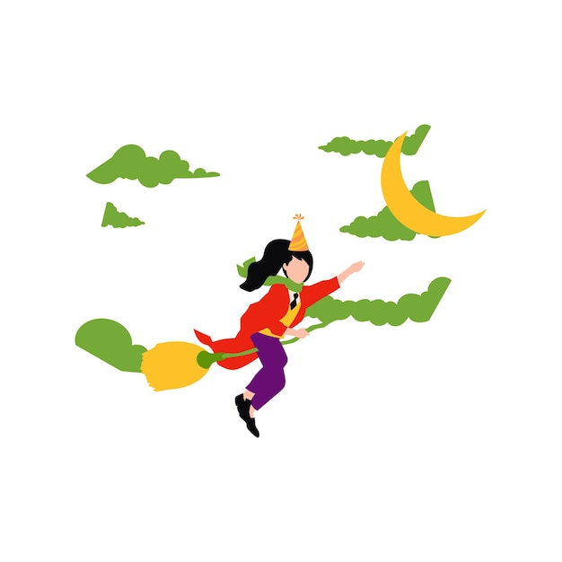 Vector the girl is flying on a witchs broom