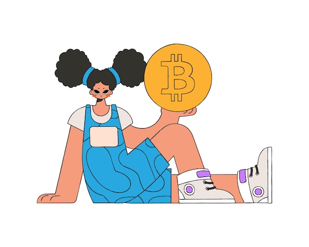 Vettore la ragazza ha in mano uno stile trendy di carattere bitcoin